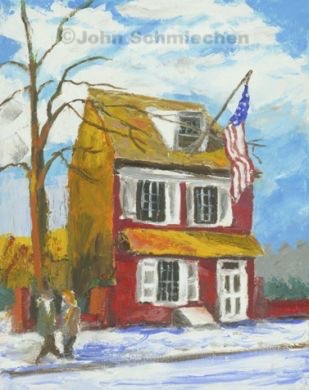 Historic District, Betsy Ross House Winter, Philadelphia, Pennsylvania, cityscape, painter, John Schmiechen, Schmiechen, historic, oil painting, painting, American impressionist, impressionist