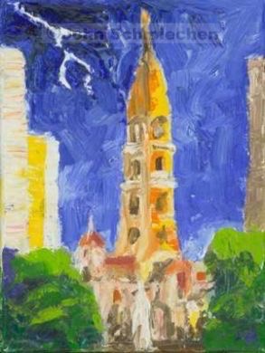 City Hall Afternoon Storm Giclee paper, Paper, giclee paper print, print, paper print, giclee print, giclee, City Hall and Avenue of the Arts, City Hall Afternoon Storm, Philadelphia, Pennsylvania, cityscape, painter, John Schmiechen, Schmiechen, historic, oil painting, painting, American impressionist, impressionist