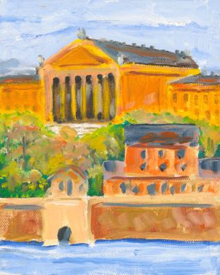 Museum in the Fall Giclee canvas, Stretched canvas, giclee canvas print, canvas, print, canvas print, giclee print, giclee, Parkway and Museum District, Museum in the Fall, Philadelphia, Pennsylvania, cityscape, painter, John Schmiechen, Schmiechen, historic, oil painting, painting, American impressionist, impressionist