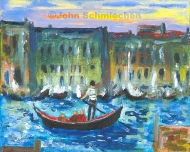Travel, Sunset on the Grand Canal Venice, Philadelphia, Pennsylvania, cityscape, painter, John Schmiechen, Schmiechen, historic, oil painting, painting, American impressionist, impressionist