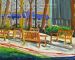 Golden Benches Rittenhouse Square, Original oil paintings, Stretched canvas, Paper, Note cards, Rittenhouse area, Philadelphia, Pennsylvania, cityscape, painter, John Schmiechen, Schmiechen, historic, oil painting, painting, American impressionist, impressionist